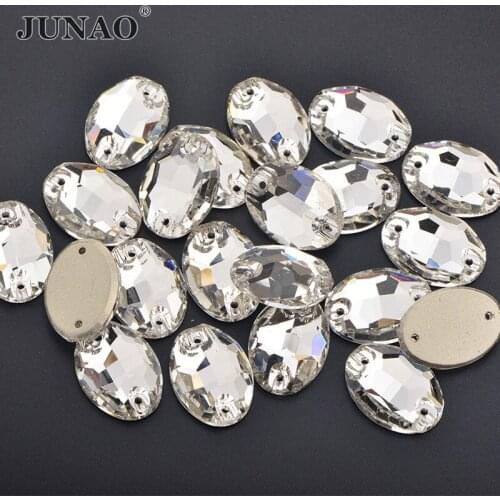 JUNAO 10x14mm 17x24mm Clear k9 Glass Strass Sew On Oval Rhinestone Flat Back Crystal Buttons Applique for Clothes