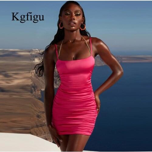 KGFIGU Good Quality Dresses For Women 2021 Summer Ladies Sling Solid Color Bodycon Dress Fashion Elegant Party Sexy Outfits