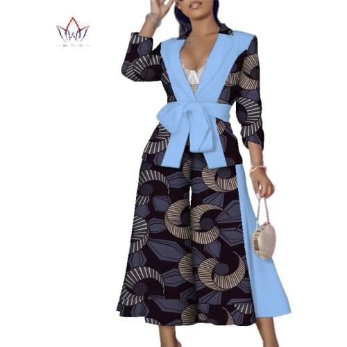 African Suit Women Set 2019 Dashiki Pants 2 Pieces Set Women Fashion Blazer Suits Wide leg pants Pants Suit Blazers wy4955