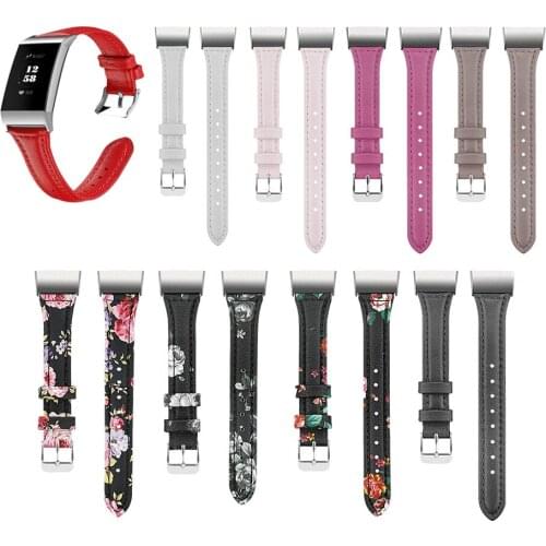 Leather Wristband Strap For Fitbit Charge 3 Fitness Activity Tracker Ultra Slim Genuine 9Color Quick-Release Watchband Bracelet