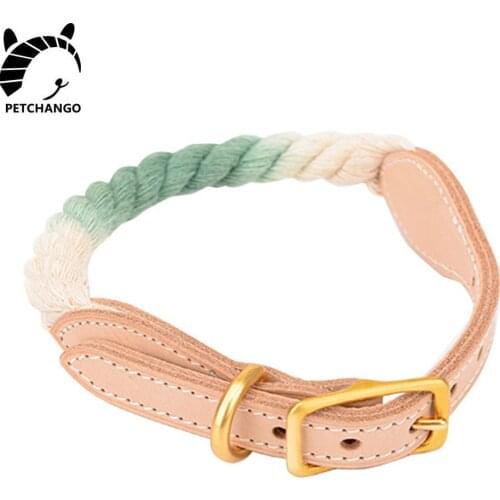 Leather & Rope Dog Collar Natural Cotton Soft Pet Collar for Dog Light Weight Adjustable Small Medium Large Dogs Dog Accessories