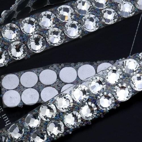 1 Yard 10mm Crystal Glass Sewing Trim Strass Hot Fix Rhinestone Tape Applicator Ribbon With Rhinestones Appliques For Clothing