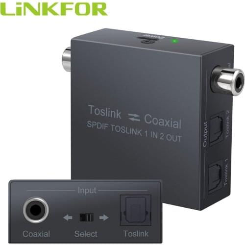 LiNKFOR 192KHz Digital Audio Converter Optical SPDIF Toslink Splitter 1 in 2 Out Coaxial to Optical & Optical to Coaxial Switch