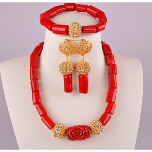 Fashionable african coral bead jewelry nigerian wedding coral set costume african jewelry set