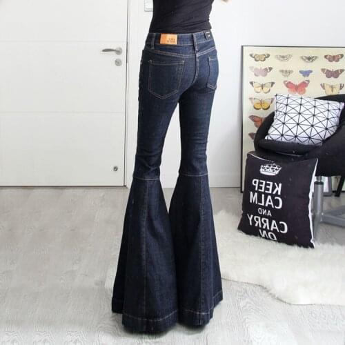 New Fashion Mid Waist Jeans Vintage Big Flare Pants Women Wide Leg Long Denim Trousers Slim Fit Bell Bottom Jeans Plus Size