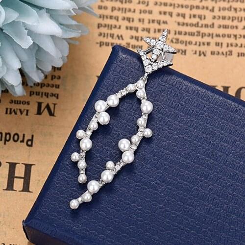Elegant Pearl Flower Single Earring For Women Zircon Crystal Silver Color Fashion Jewelry Long Earring Pendientes Gift Zk40