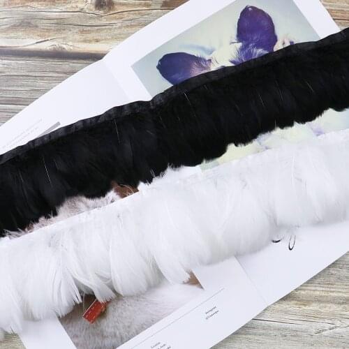 1Meter Goose Feather Trim Natural Feathers on Ribbon 8-12cm for Wedding Dress/Shirt Decoration DIY Sewing Crafts Plume