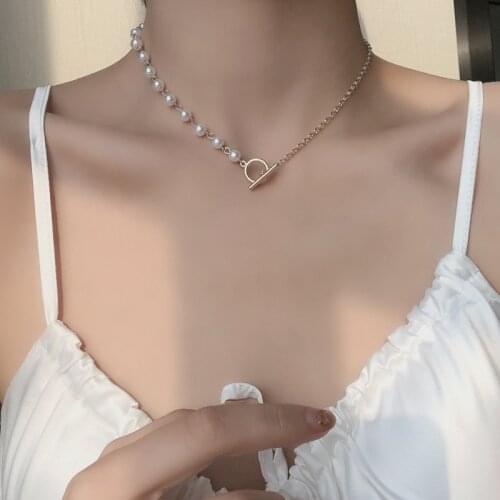 Imitation Pearls Chain Asymmetry Necklace for Women Gold Silver Color 2021 Fashion Jewelry Short Necklaces Female Simple New