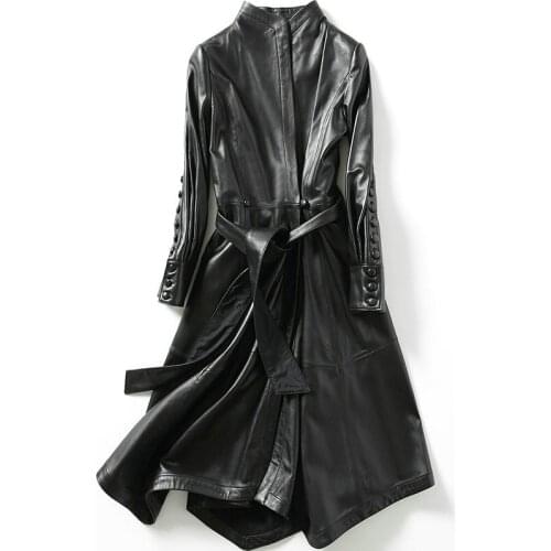 Real Leather Coat clothing women fashion Spring 2021 high sheep skin long slim coat windbreaker