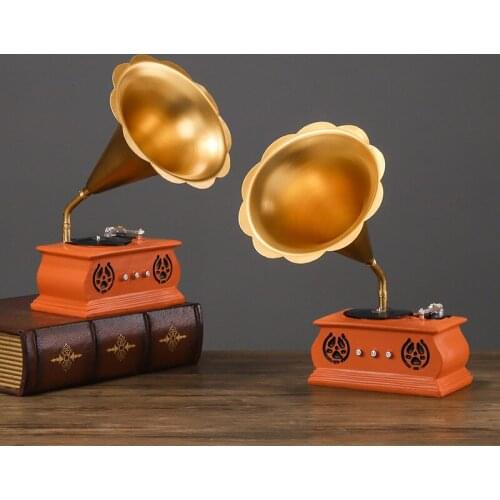 Retro Nostalgic Old Phonograph Model Furnishing Creative Sculpture Craft Living Room Wine Cabinet Porch Desktop Decoration