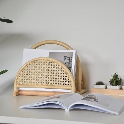 Nordic handmade rattan magazine rack creative portable book and newspaper display shelves living room shelves