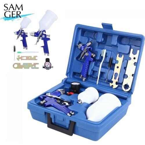 Samger Professional HVLP Spray Gun Spray Gun 0.8 + 1.4mm Nozzle Case Set for Painting Car Aerograph Airbrush
