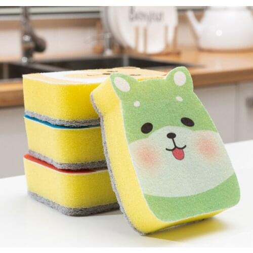 Household Sponge Kitchen Cleaning Brush Microfiber Scrub Sponge for Dishwashing Bathroom Accessories Pot Pan Sponge Scouring Pad