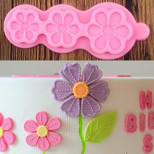 Stitched Flower Silicone Mold DIY Cake Decorating Tools Cupcake Topper Fondant Molds Candy Clay Chocolate Gumpaste Moulds