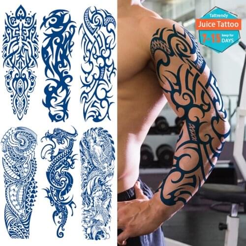 Juice Tattoo Lasting Waterproof Temporary Tattoo Sticker Totem Tribal Dragon full arm large size fake tatoo sleeve for men women