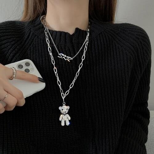 Trandy exaggerated letter Crystal bear Multilayer long necklace for women fashion sweater chain necklace