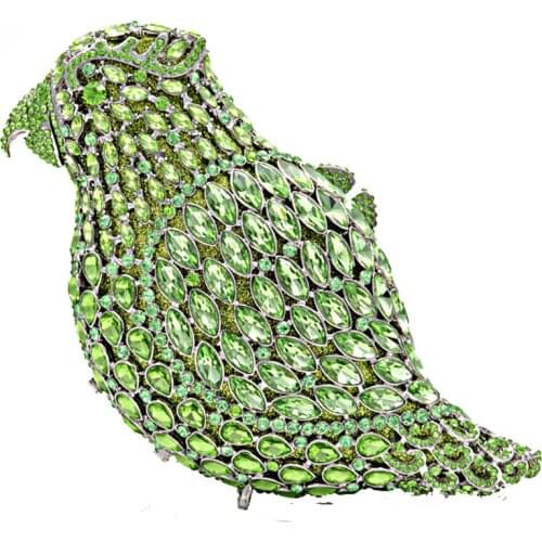 XIYUAGreen Rhinestone Evening Clutch Bags 9 Colors Silver Metal Women Bags Clutch Crystal Bird Shape Ladies Purse Chain Handbags