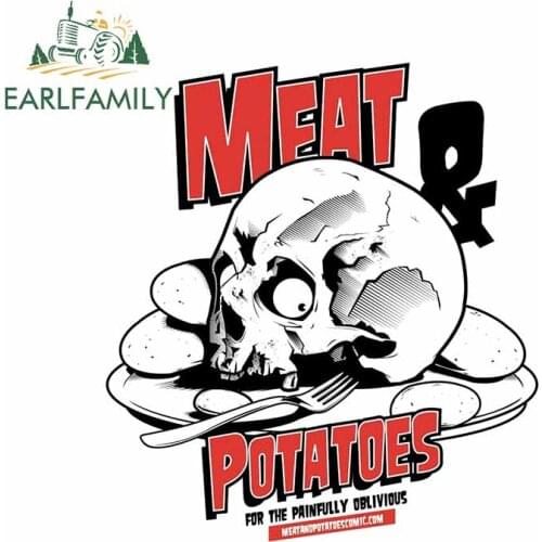 EARLFAMILY 13cm x 11.8cm Meat and Potatoes with Mockery Graphics Car Sticker and Decal Vinyl Sticker Decoration Car Wrap