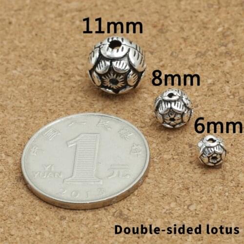 S925 Sterling Jewelry, Thai Silver Diy Crystal Bracelet Accessories,Double-sided Lotus Beads,Beaded Qi Wholesale Goods