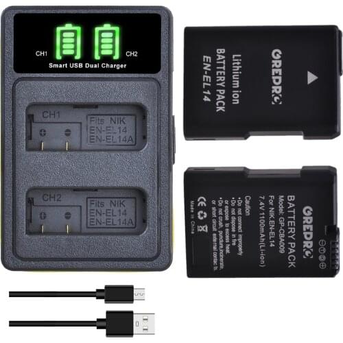 EN-EL14 Charger with EN-EL14A EN EL14 Battery for Nikon D3500 D5500 P7800 P8000 D5600 D5300 D3300 D5200 D3200 D5100 Camera
