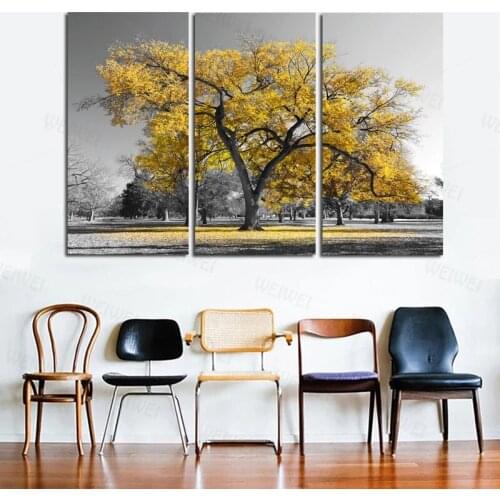 Yellow Trees Canvas Painting Wall Pictures for Living Room Posters and Prints Black and White Landscape Modern Decor