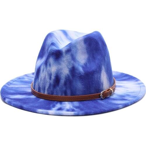 2021 Colorful fedora hats for women fashion Flat wide Brim Wool Felt Jazz Fedora Hats for men cool goth top vintage wedding Hat