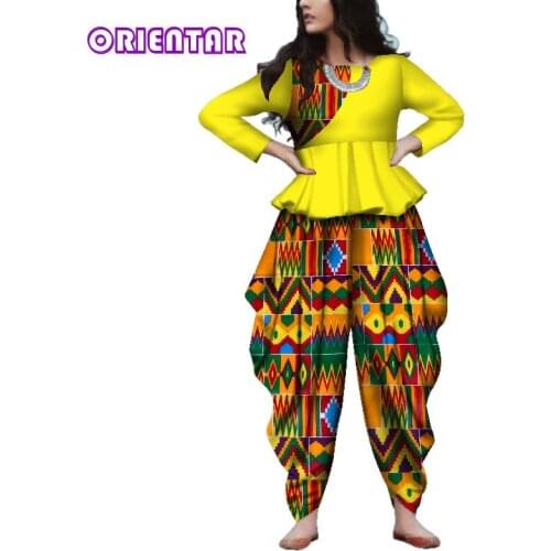 Women African Outfits Long Sleeve Blouse and Pants Set Bazin Riche African Clothing Women Pants Suits Sets 4XL 5XL WY3845