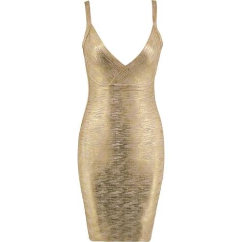 Sexy Summer Dresses Womens Bandage Dress Bodycon 2020 New Mini Dress Elegant Evening Party V Neck Club Gold Clothes