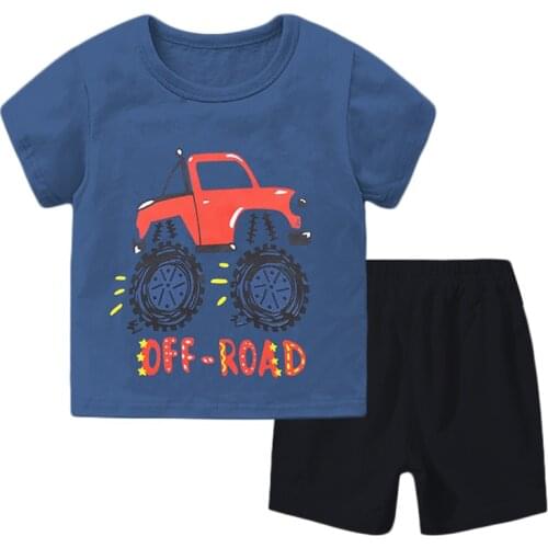 ZWY1107 New Summer Boys Character Printed Cotton Shorts Korean Casual Two-Piece Tops + Shorts Set Fashion Cartoon Suits