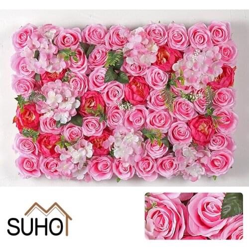 1Pcs Artificial Rose Flower Wall Panels Background Wall for Home Party Wedding Christmas Festival Photo Backgdrop Decoration