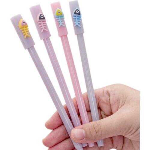 1 Pcs Cute Cartoon Fish Bone Sculpture Student Neutral Pen Student with Simple Signature Pen Cute Pen Stationery Supplies