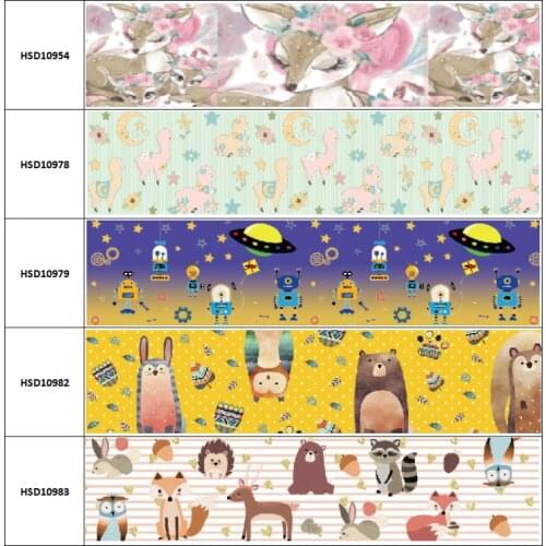 10yard Deer Animal Alpaca Bear Hedgehog Colorful Cartoon Grosgrain Ribbon Accessory Hairbow Headwear Decoration DIY 38MM 75MM