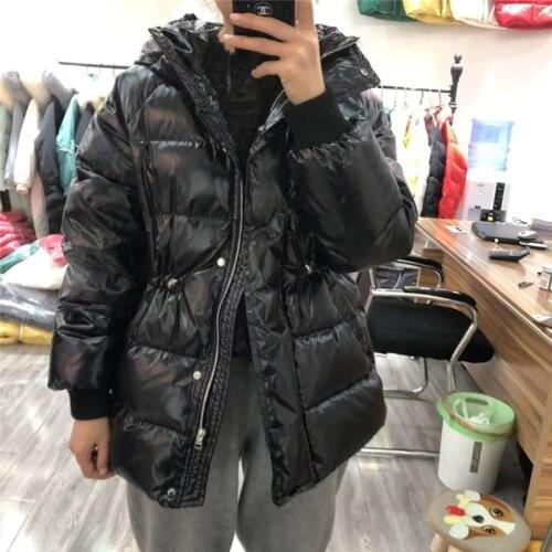 2020 Winter White duck down Parka Woman Long Fashion red black Glossy Down Parka Warm Oversized Style Hooded Jacket Winter Fem