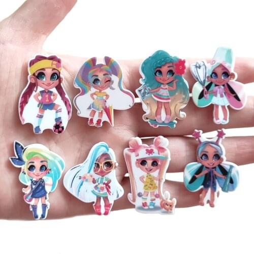 50pcs 8 Styles Mix Cartoon Hot Long Hair Girls Flatback Resin Cabochon Planar Resin DIY Crafts Embellishments Houten Decoratie