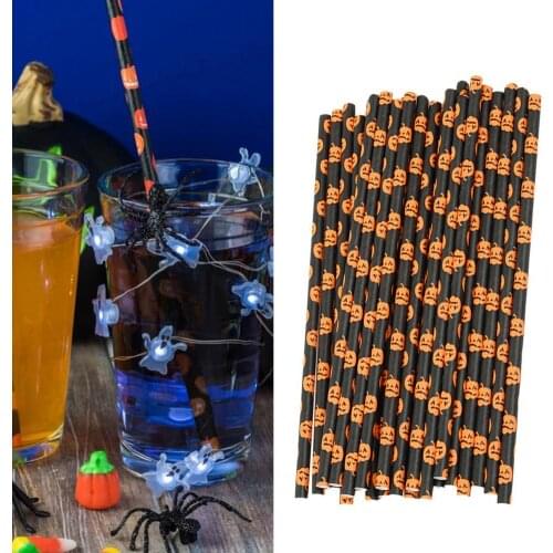 50Pcs Disposable Straws Portable Straw Attractive Paper Halloween Eye-catching Straw for Home