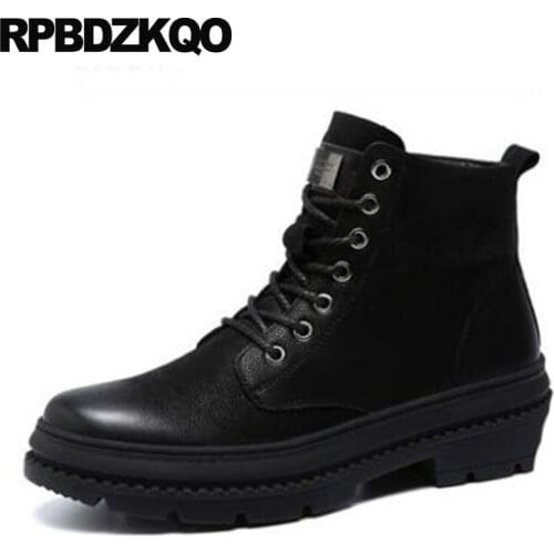 Thick Soled Military Boots Platform High Quality Army Fur Full Grain Leather Ankle Sole Shoes Men Black Winter Booties Combat