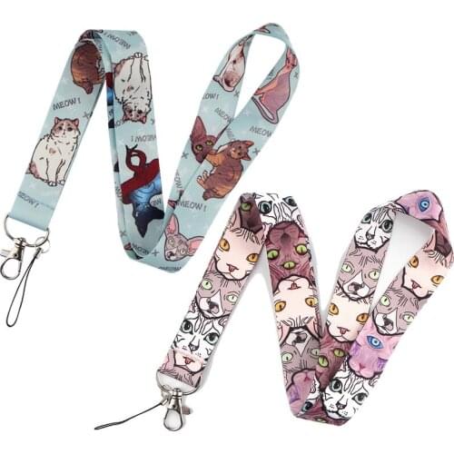 Cute Cat Keychain Lanyards For Keys ID Badge Holder Camera DIY Hang Rope Neck Strap Webbing Ribbon Mobile Phone Accessories