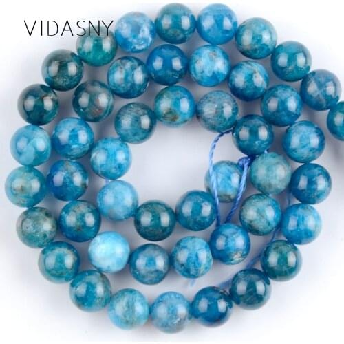 Natural Gem Stone Blue Apatite Round Beads For Jewelry Making 6 8 10 12mm Charm Spacer Loose Beads Diy Bracelet Necklace 15