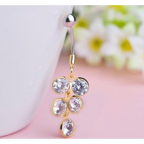 Funmor Rhinestone Beads Belly Button Rings 316L Medical Stainless Steel Long Tassel Body Piercing Jewelry Women Navel Piercings