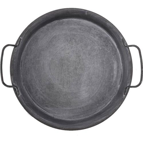 European Retro Metal Plate With Handles Handcrafted Round Wrought Vintage Storage Bread Tray Home Decoration Garden Restaurant