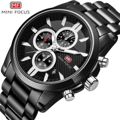 MINIFOCUS Watch Men Blue Luxury Quartz Steel Mens Watches Top Brand Luxury Chronograph Clock Man Mens Watch Luxury Wristwatches