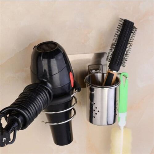 Multi-Function Wall-Mounted Hairdryer Shelf Waterproof Self-Adhesive Comb Rack 360 Degree Scissors Storage Stand Cup