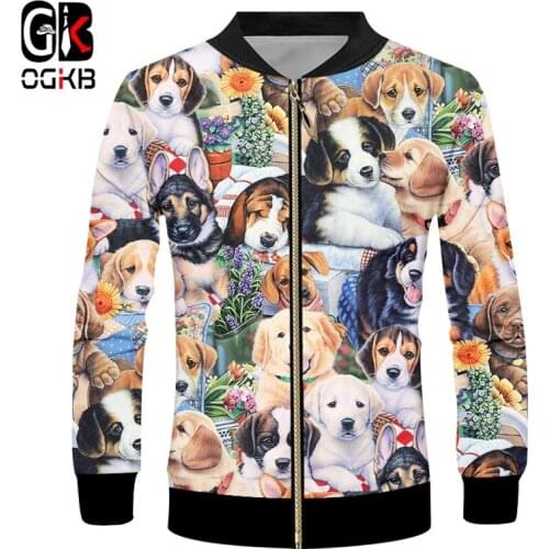 OGKB 3D Zipper Jacket Men Cool Cute Dog 3D Full Print Novelty Long Sleeves Coat Fashion Tracksuits Harajuku Streetwear Jacket