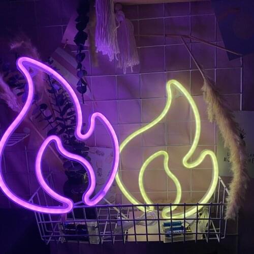 Fire Flame Neon Sign Light LED Hanging Wall Lamp Bulbs Night light Decor Store Room Party Ornaments USB + Battery Box Powered
