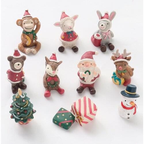 Wholesale resin crafts small animal ornaments creative Santa Claus Snowman Christmas tree holiday gift ornaments
