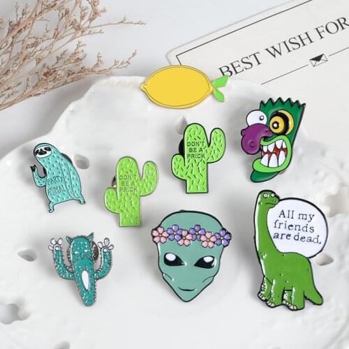 Singular pins collection Alien Animal Fruit Sloth Dinosaur Cat Lemon Peach UFO record book cactus Funny Brooches Gift for friend