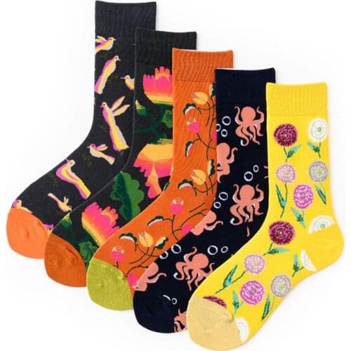 Autumn and Winter Men Funny Pattern Crew Sock Women Floral Print Short Socks EU Size 37-45 1 Pair