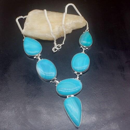 Gemstonefactory Jewelry Big Promotion Unique 925 Silver Fashion Pure Botswana Agate Women Chain Necklace 48cm 202101502