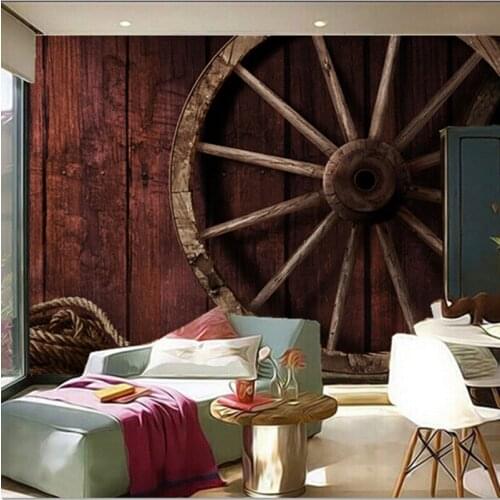 Custom 3D murals,Retro 3D murals, wood and wood wheels papel de parede,living room TV wall bedroom wallpaper