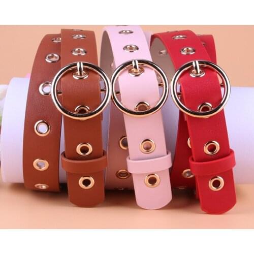 Women Fashion Round Shape Buckle Waist Belt Metal Buckle Casual PU Leather Belts Solid Womens Leather Belt
